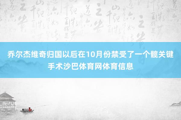 乔尔杰维奇归国以后在10月份禁受了一个髋关键手术沙巴体育网体育信息